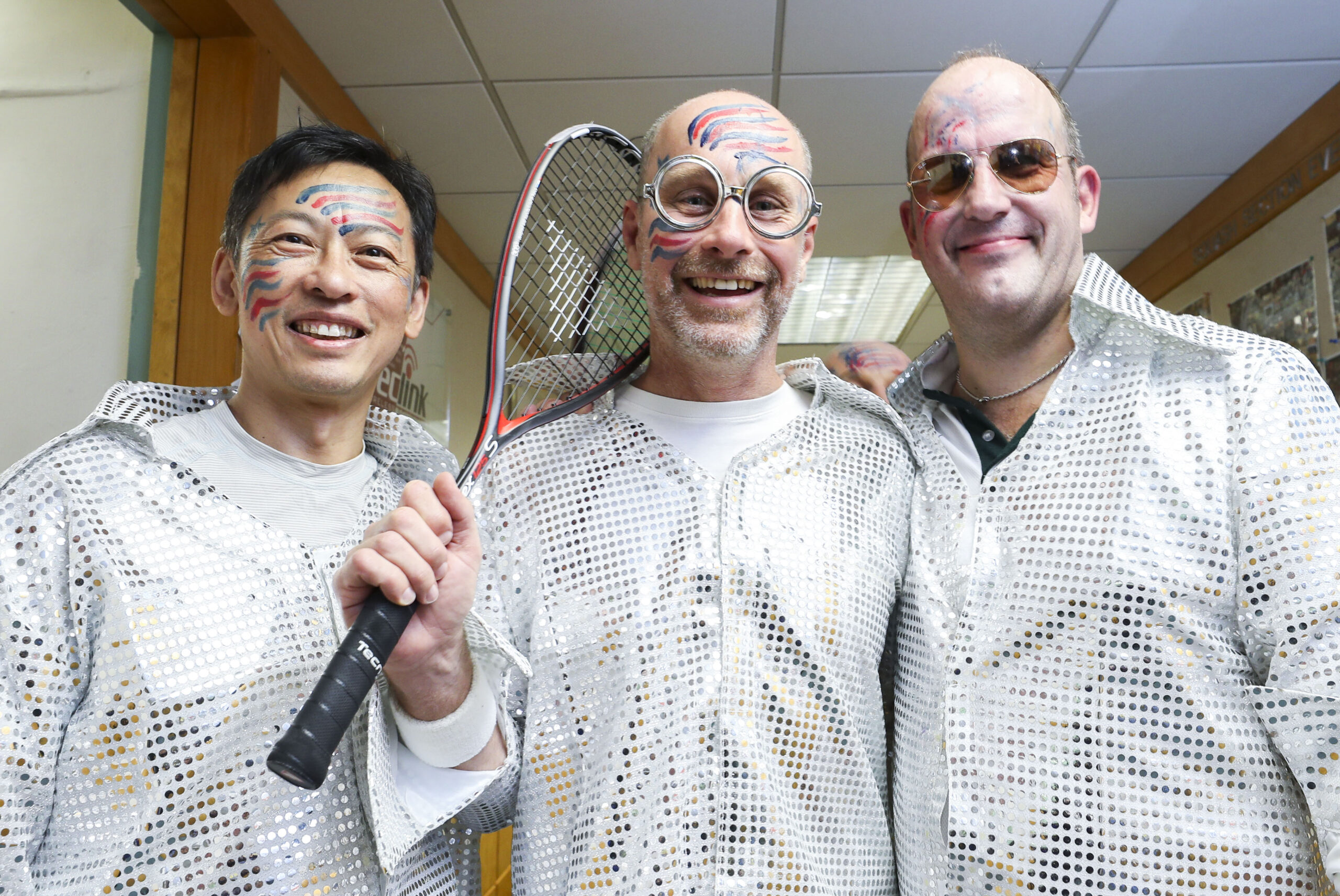 (left to right): Simon Ho; Jonathan Barton; and Nikolaj Schulte, the Spankers team, pose for a photograph during the Wing Ding Tournament at the Hong Kong Football Club in Happy Valley. The 19th annual tournament raises fund for the Operation Santa Claus charity campaign.  02DEC17 SCMP / Winson Wong